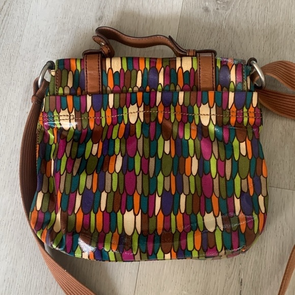 FOSSIL Flap Satchel Messenger Canvas Crossbody Purse‎ Bag colorful leather - Picture 14 of 15